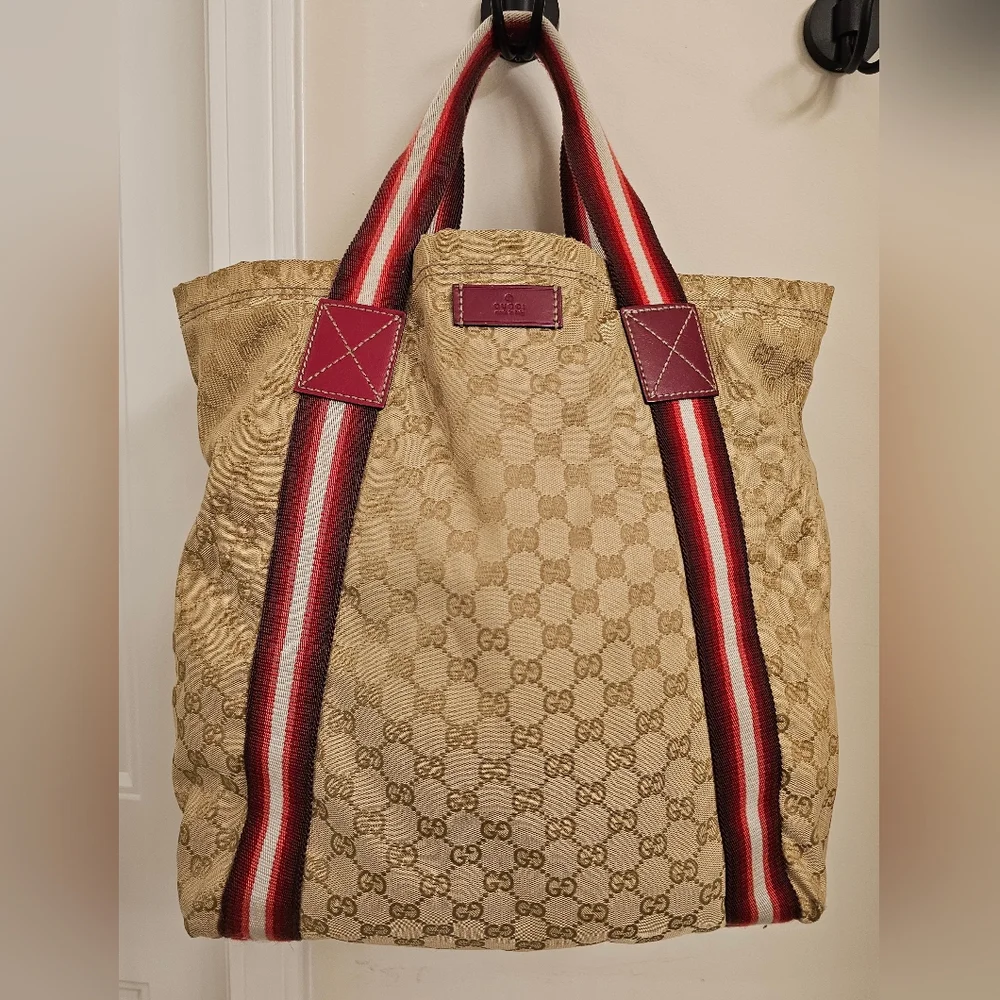 Gucci Monogram Tote with Red Netting